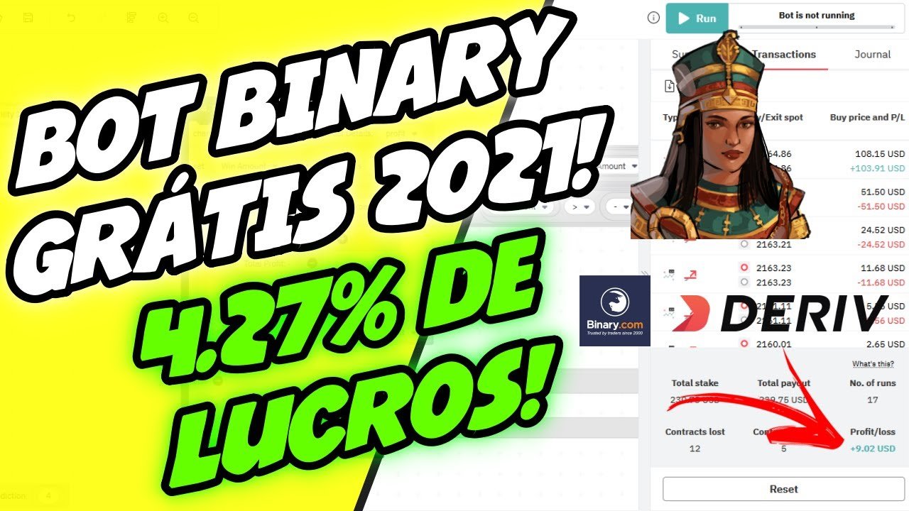 ✅ ROBÔ TRADER BINARY 2021 GRÁTIS – 4.27% COM FREE BOT BINARY COM DERIV CLEÓPATRA – TRADER BOTS CLUB