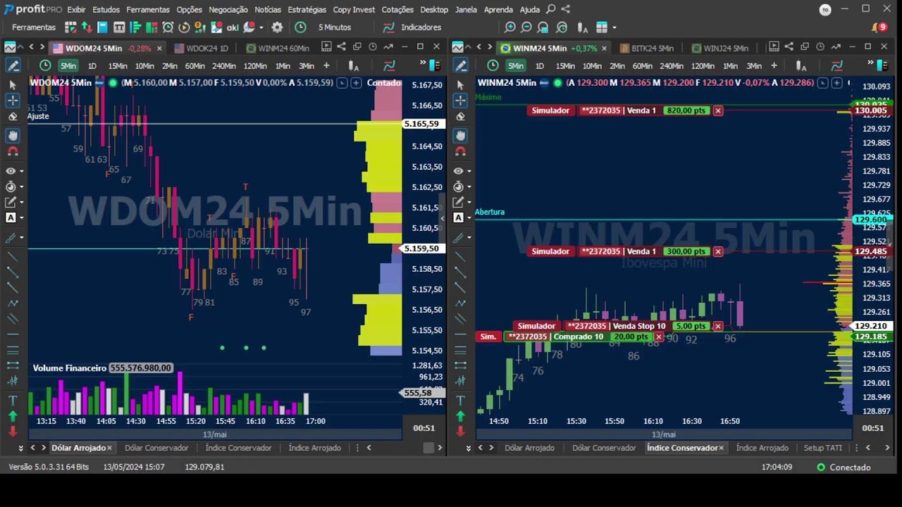 DAY TRADE AO VIVO PARA INICIANTE EM MINI ÍNDICE , MINI DÓLAR, PRINCESA RUMO AOS MILHÕES 13/05/2024