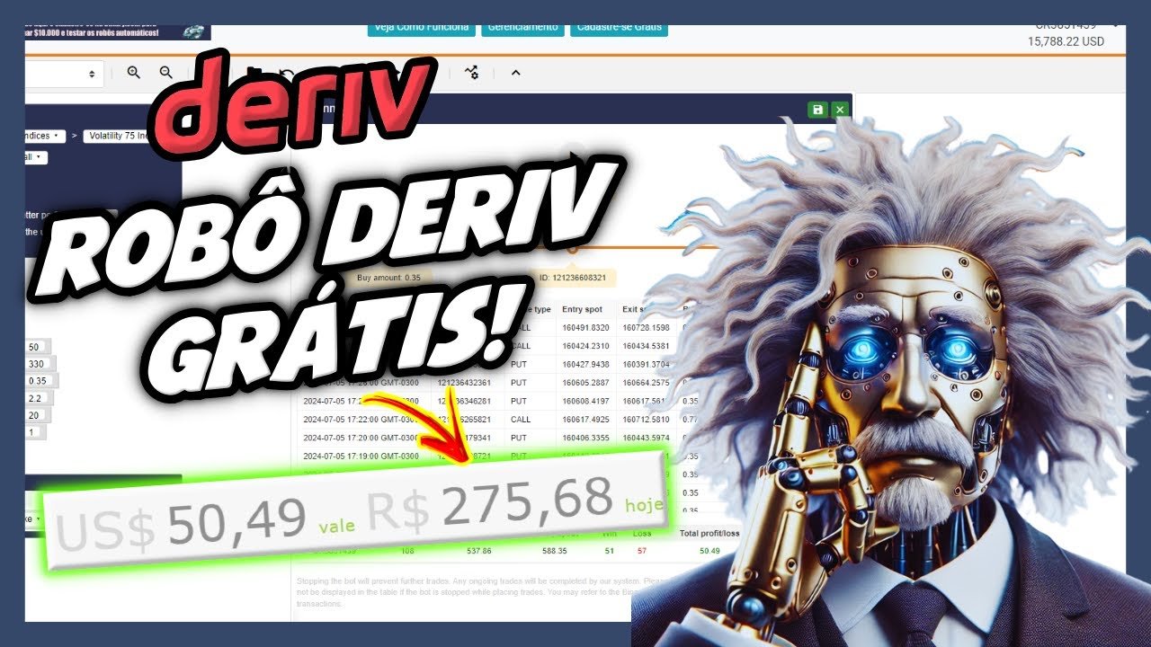 ROBÔ DERIV GRÁTIS ALBERT EINSTEIN GANHANDO MAIS DE $50 DÓLARES #2 – TRADER BOTS CLUB