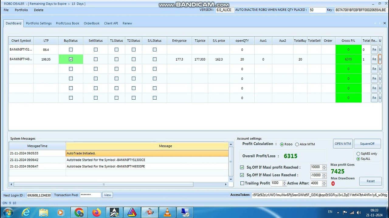 ROBO TRADING NIFTY & BANKNIFTY OPTION 21 NOV 24 .20 LOT TODAY PROFIT .RS.10000