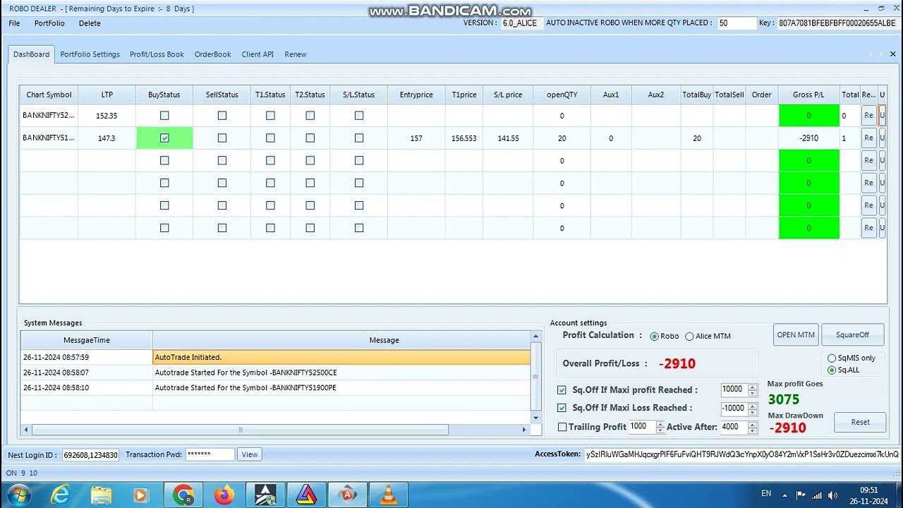 ROBO TRADING NIFTY & BANKNIFTY OPTION 26 NOV 24 .20 LOT TODAY LOSS .RS.9750