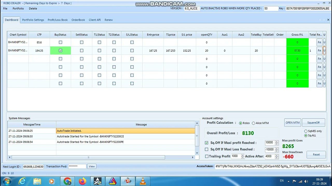 ROBO TRADING NIFTY & BANKNIFTY OPTION 27 NOV 24 .20 LOT TODAY PROFIT .RS.10500