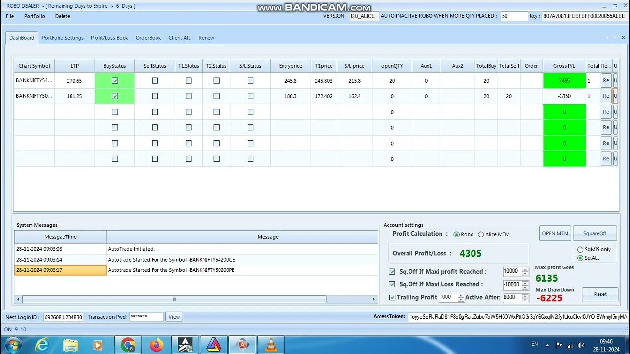 ROBO TRADING NIFTY & BANKNIFTY OPTION 28 NOV 24 .20 LOT TODAY PROFIT .RS.5190