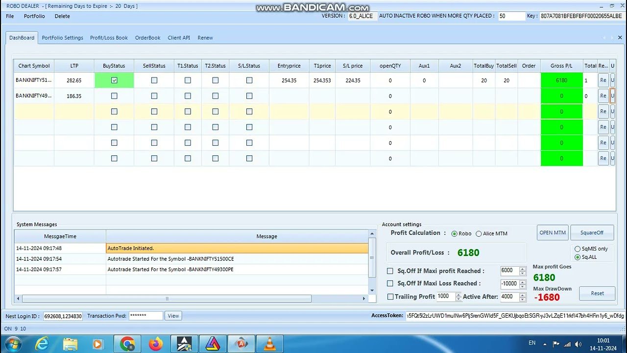 ROBO TRADING NIFTY & BANKNIFTY OPTION 14 NOV 24 .20 LOT TODAY PROFIT .RS.6100