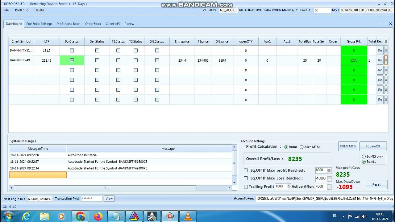 ROBO TRADING NIFTY & BANKNIFTY OPTION 18 NOV 24 .20 LOT TODAY PROFIT .RS.8200