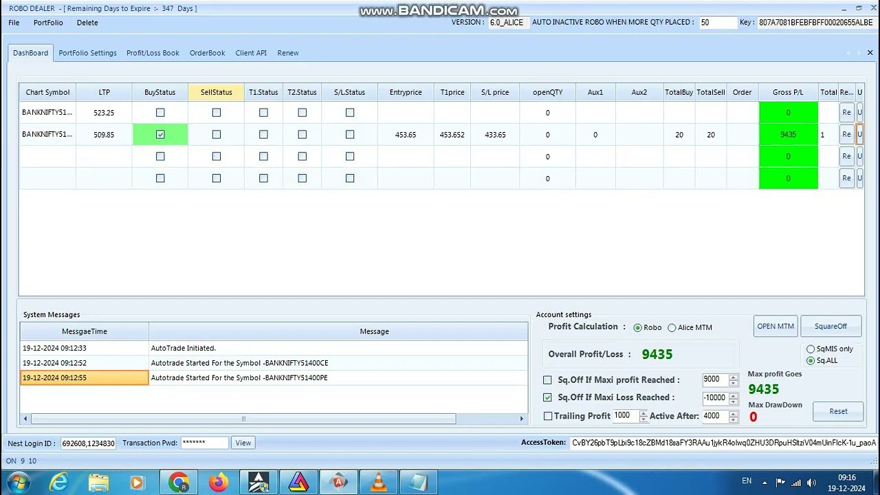 ROBO TRADING NIFTY & BANKNIFTY OPTION 19 DEC 24 .20 LOT TODAY PROFIT .RS.9400