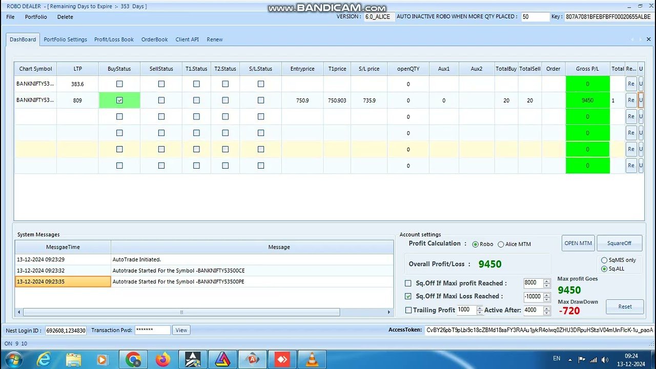 ROBO TRADING NIFTY & BANKNIFTY OPTION 13 DEC 24 .20 LOT TODAY PROFIT .RS.9450