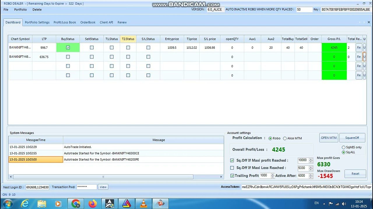 ROBO TRADING NIFTY & BANKNIFTY OPTION 13 JAN 25 .20 LOT TODAY PROFIT .RS.4200