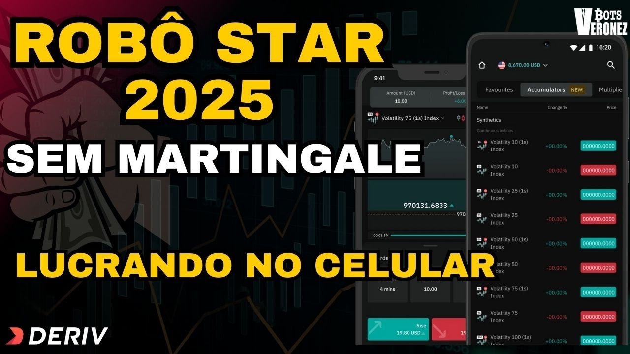 Robô STAR 2025 – Lucrando Sem Martingale  – Operação no Computador e no Celular – conta real Deriv