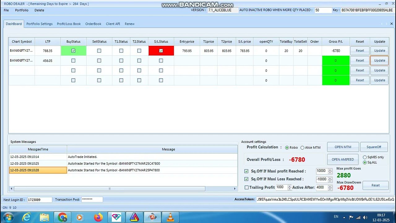 ROBO TRADING NIFTY & BANKNIFTY OPTION 12 MARCH 25 .20 LOT TODAY LOSS .RS.10300