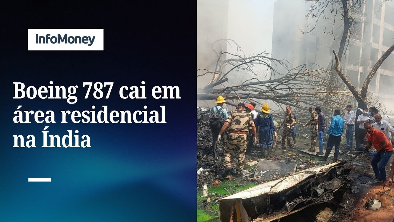 Avião com mais de 240 passageiros cai em área residencial na Índia