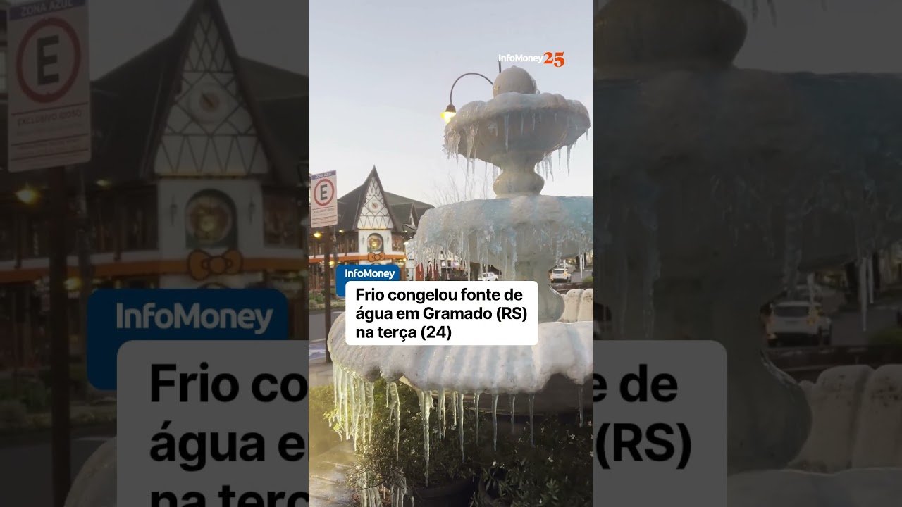 Frio congela fonte de água e pista no Sul; há queda de neve em cidade gaúcha