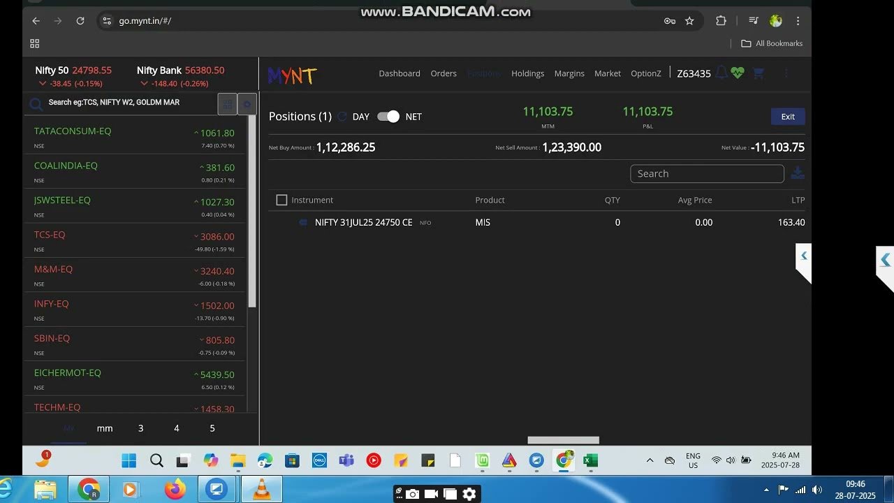 ROBO TRADING NIFTY OPTION 28 JULY 25 .12 LOT TODAY PROFIT .RS.11000