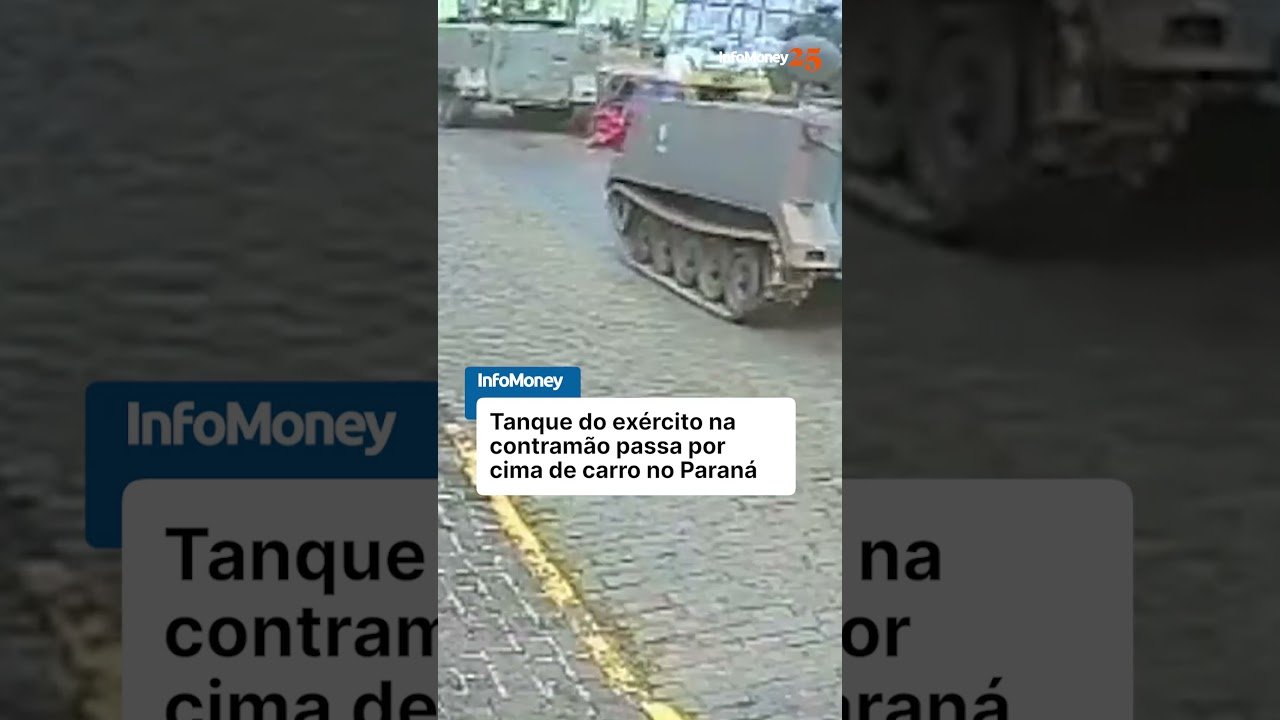 Tanque do Exército na contramão passa por cima de carro no Paraná