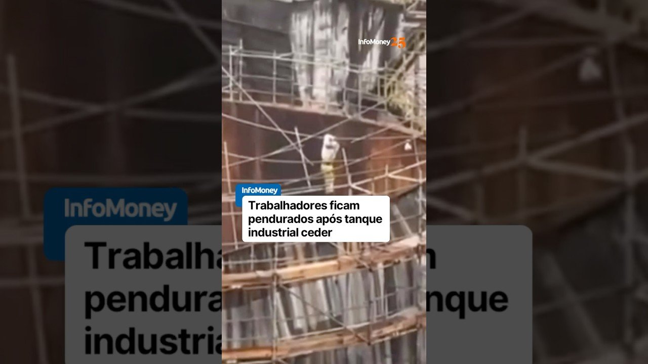 Trabalhadores ficam pendurados após tanque industrial ceder