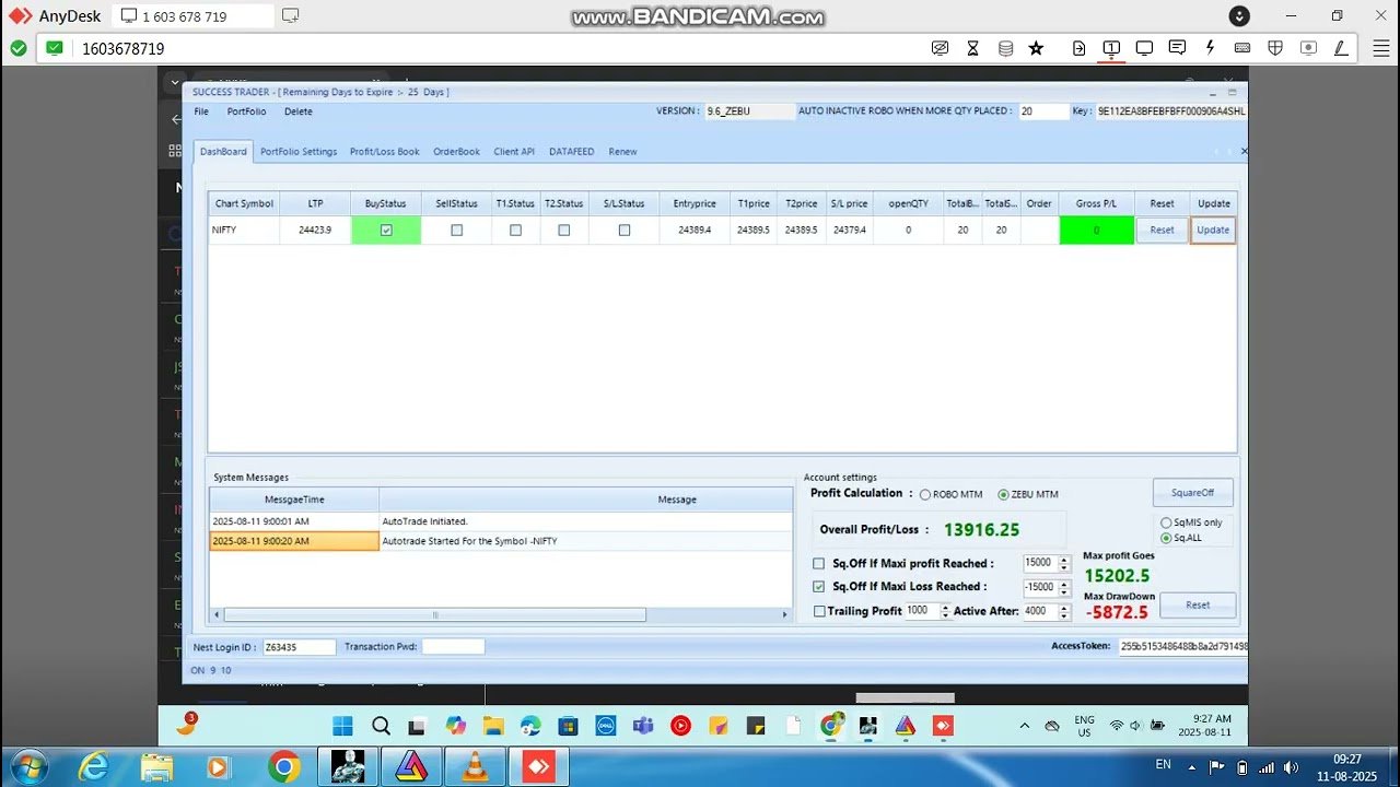 ROBO TRADING NIFTY OPTION 11 AUG 25 .20 LOT TODAY PROFIT .RS.13900