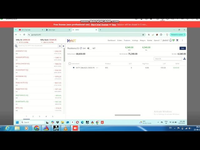 ROBO TRADING NIFTY OPTION 22 AUG 25 .8 LOT TODAY PROFIT .RS.6500