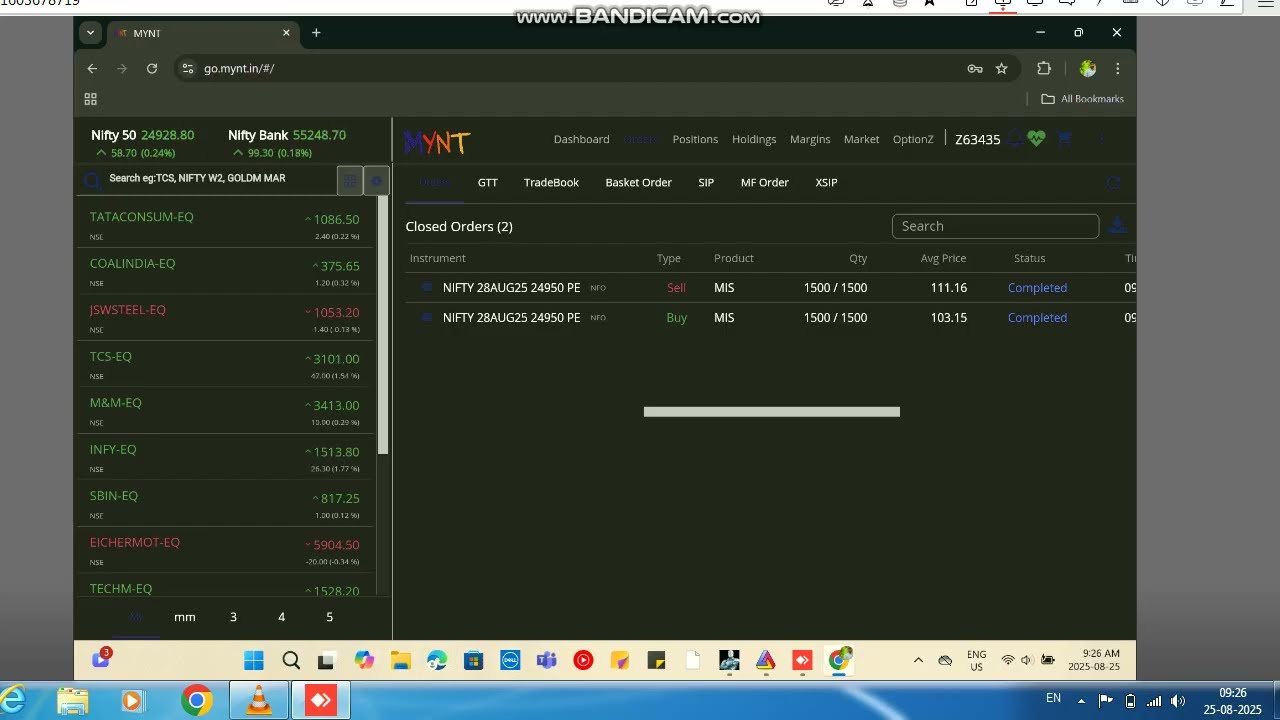 ROBO TRADING NIFTY OPTION 25 AUG 25 .20 LOT TODAY PROFIT .RS.12000
