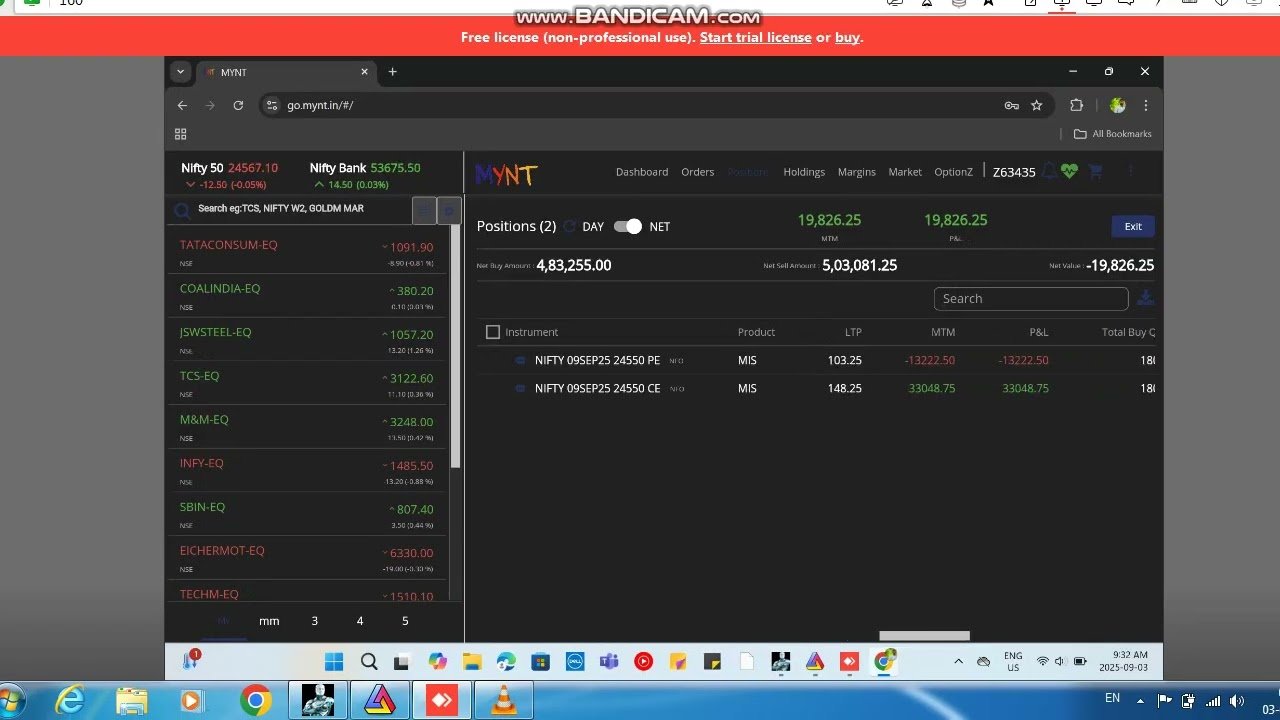 ROBO TRADING NIFTY OPTION 03 SEP 25 .20 LOT TODAY PROFIT .RS.19800