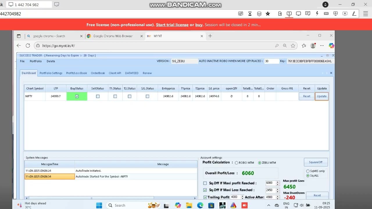 ROBO TRADING NIFTY OPTION 11 SEP 25 .20 LOT TODAY PROFIT .RS.6000