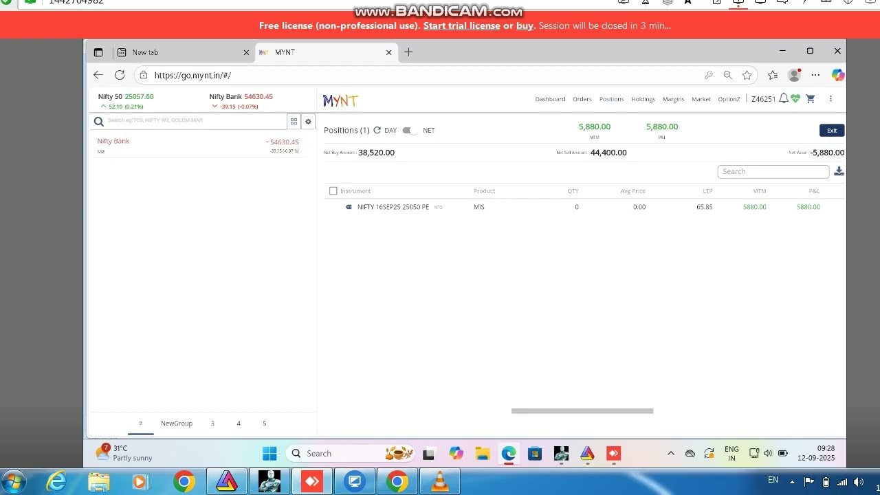 ROBO TRADING NIFTY OPTION 12 SEP 25 .20 LOT TODAY PROFIT .RS.6000