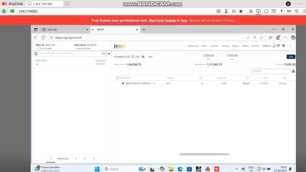 ROBO TRADING NIFTY OPTION 25 SEP 25 .8 LOT TODAY PROFIT .RS.7000