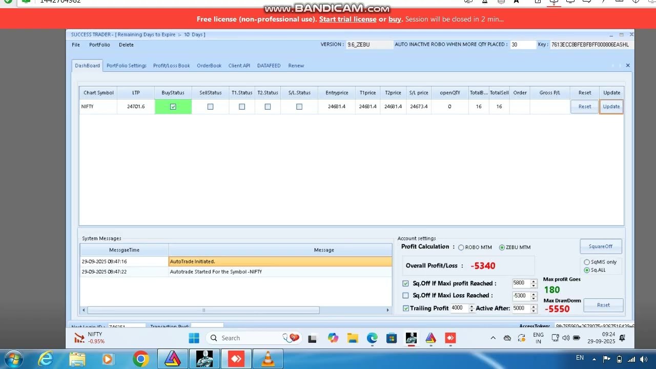 ROBO TRADING NIFTY OPTION 29 SEP 25 .8 LOT TODAY LOSS .RS.5500