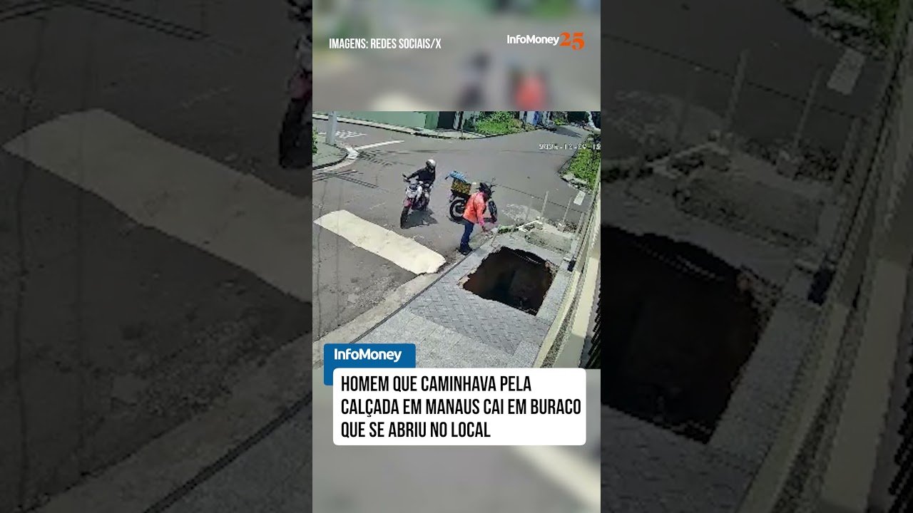 Chão se abre e pedestre cai em buraco em Manaus (AM)