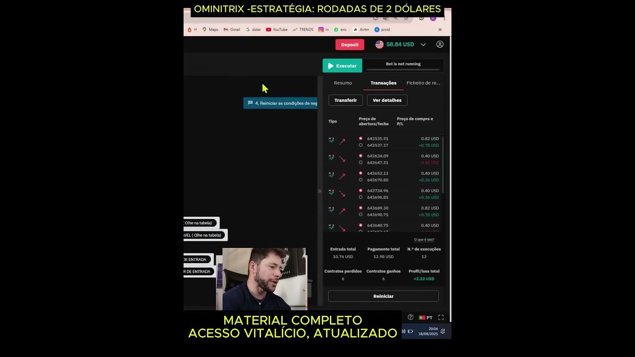 ROBÔ AUTOMÁTICO SEM MARTINGALE – Ominitrix Conta Real Deriv.com  #trader #daytrade #bolsadevalores