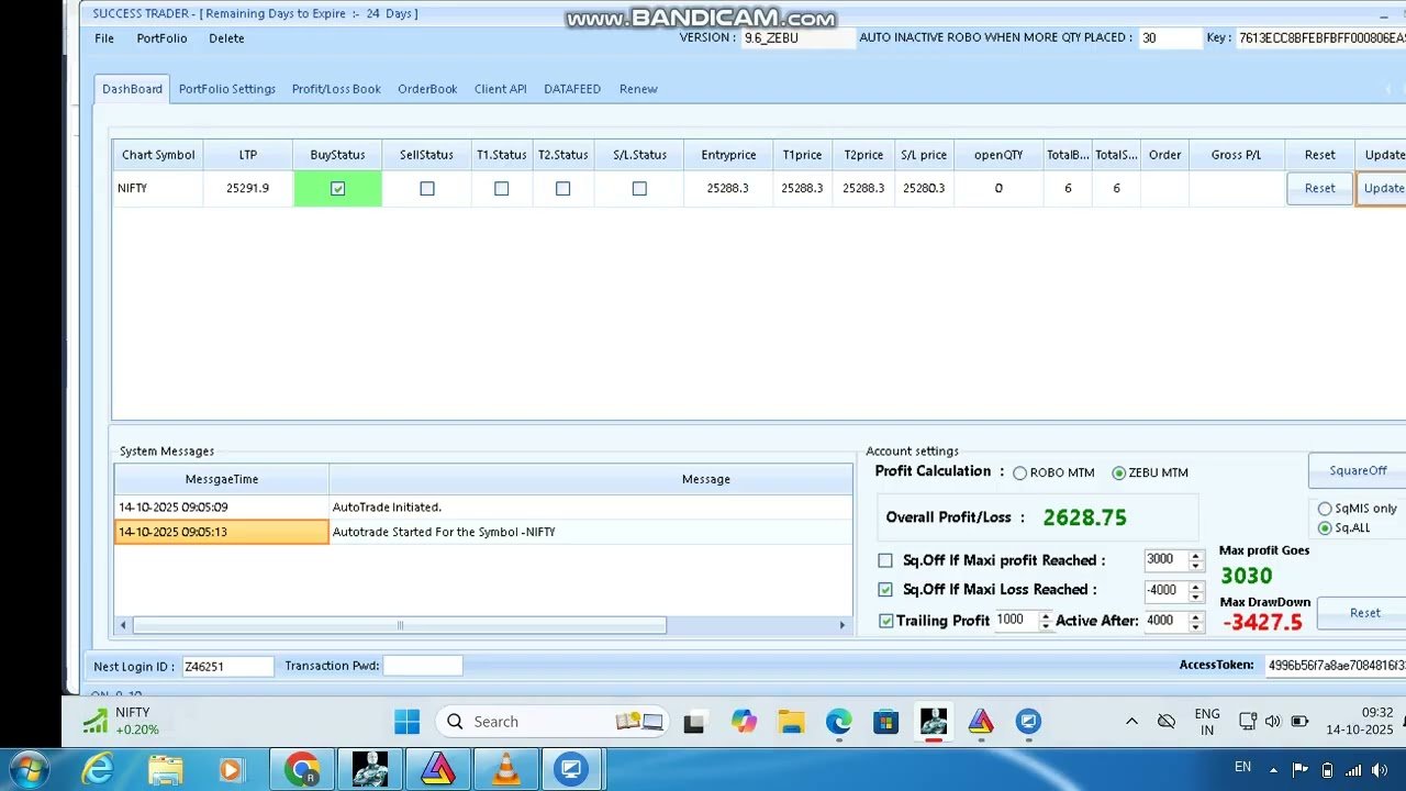 ROBO TRADING NIFTY OPTION 14 OCT 25 .6 LOT TODAY PROFIT .RS.2600