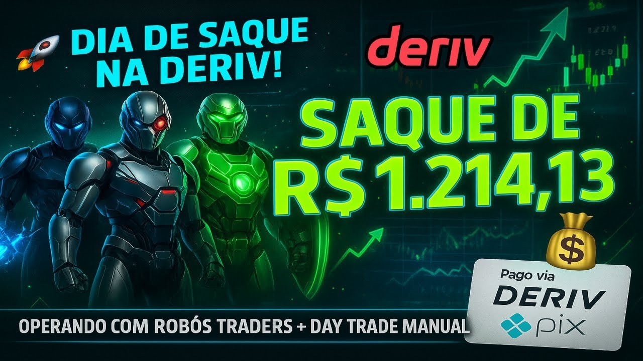 SAQUE DE R$1.214,13 na DERIV 💸 Operando com 3 Robôs Traders + Day Trade Manual – 21/10