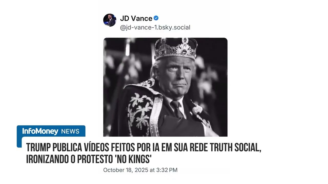 Trump ironiza protesto “No Kings” nos EUA e compartilha vídeos com coroa