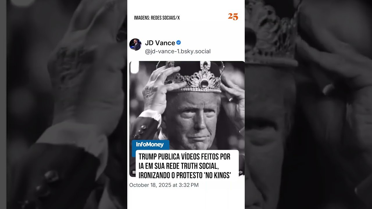 Trump ironiza protesto “No Kings” nos EUA e compartilha vídeos com coroa