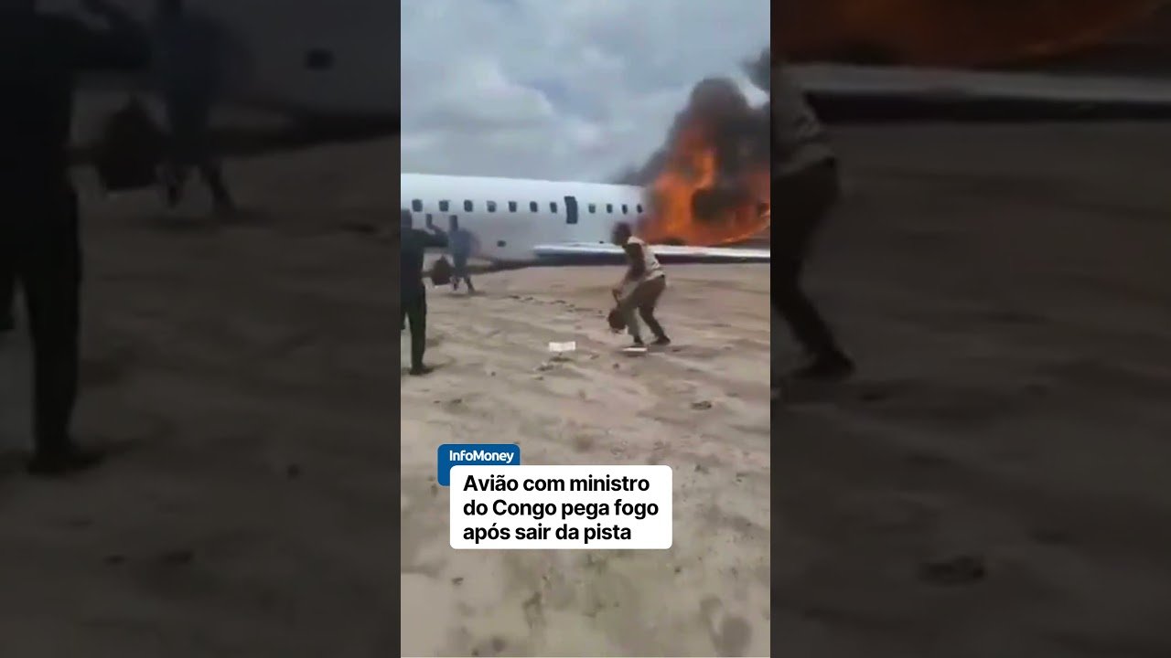 Avião com ministro do Congo pega fogo após sair da pista