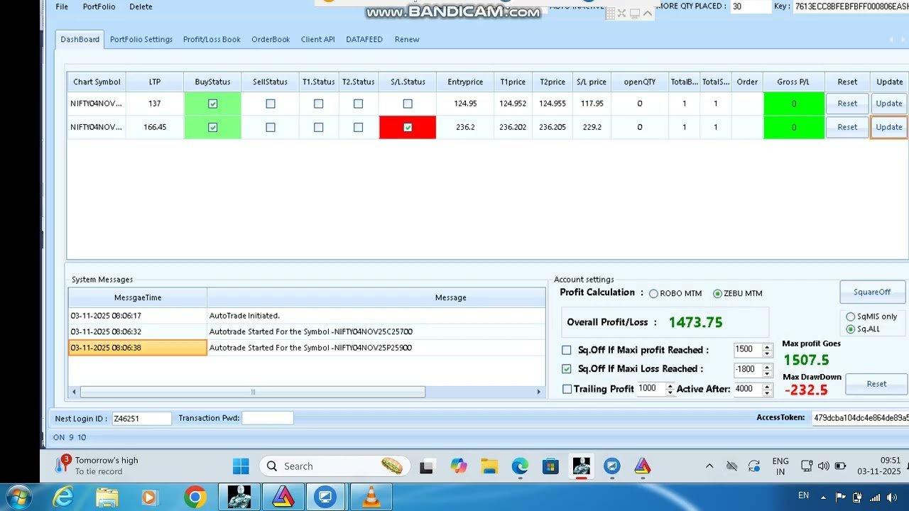 ROBO TRADING NIFTY OPTION 03 NOV 25 .1 LOT TODAY PROFIT .RS.1500