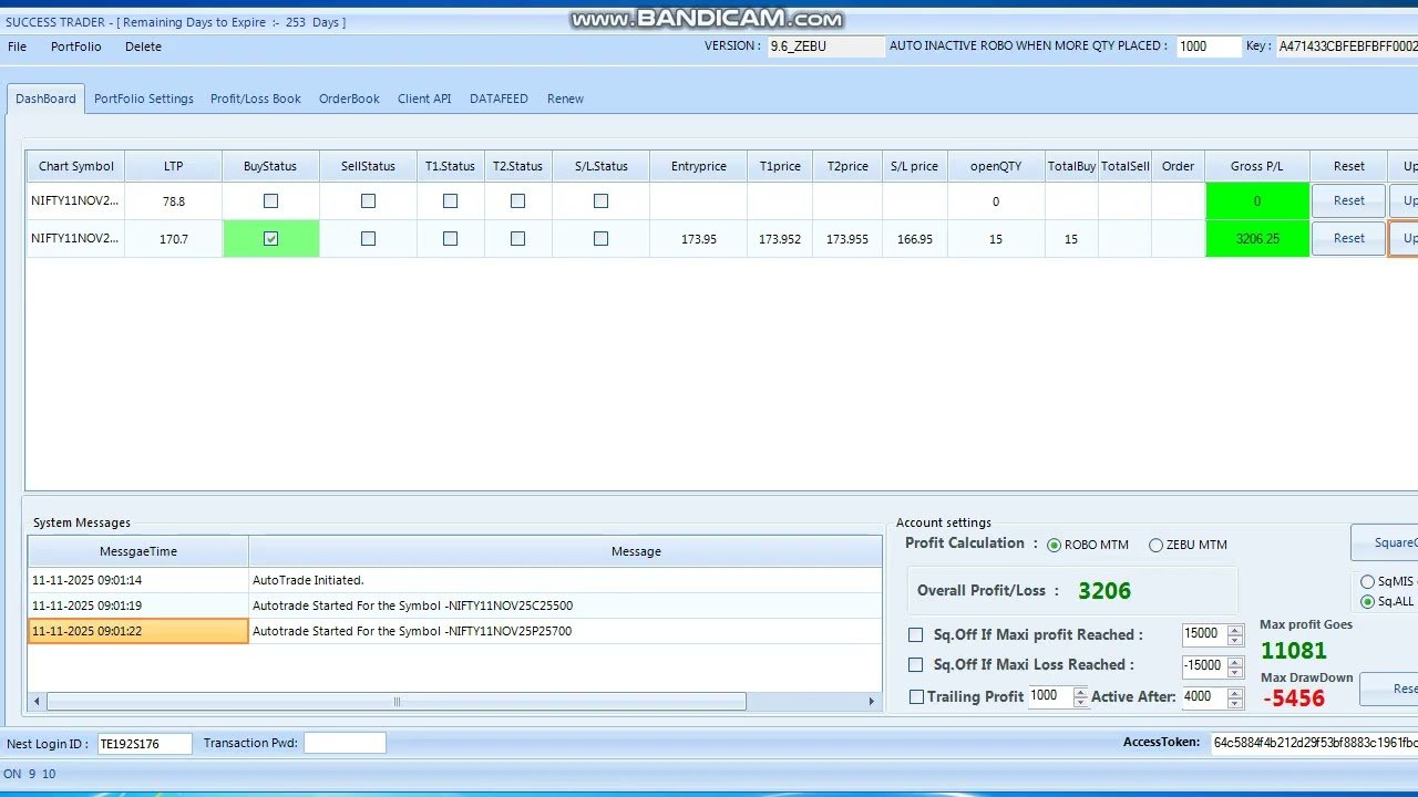 ROBO TRADING NIFTY OPTION 11 NOV 25 .15 LOT TODAY PROFIT .RS.19000