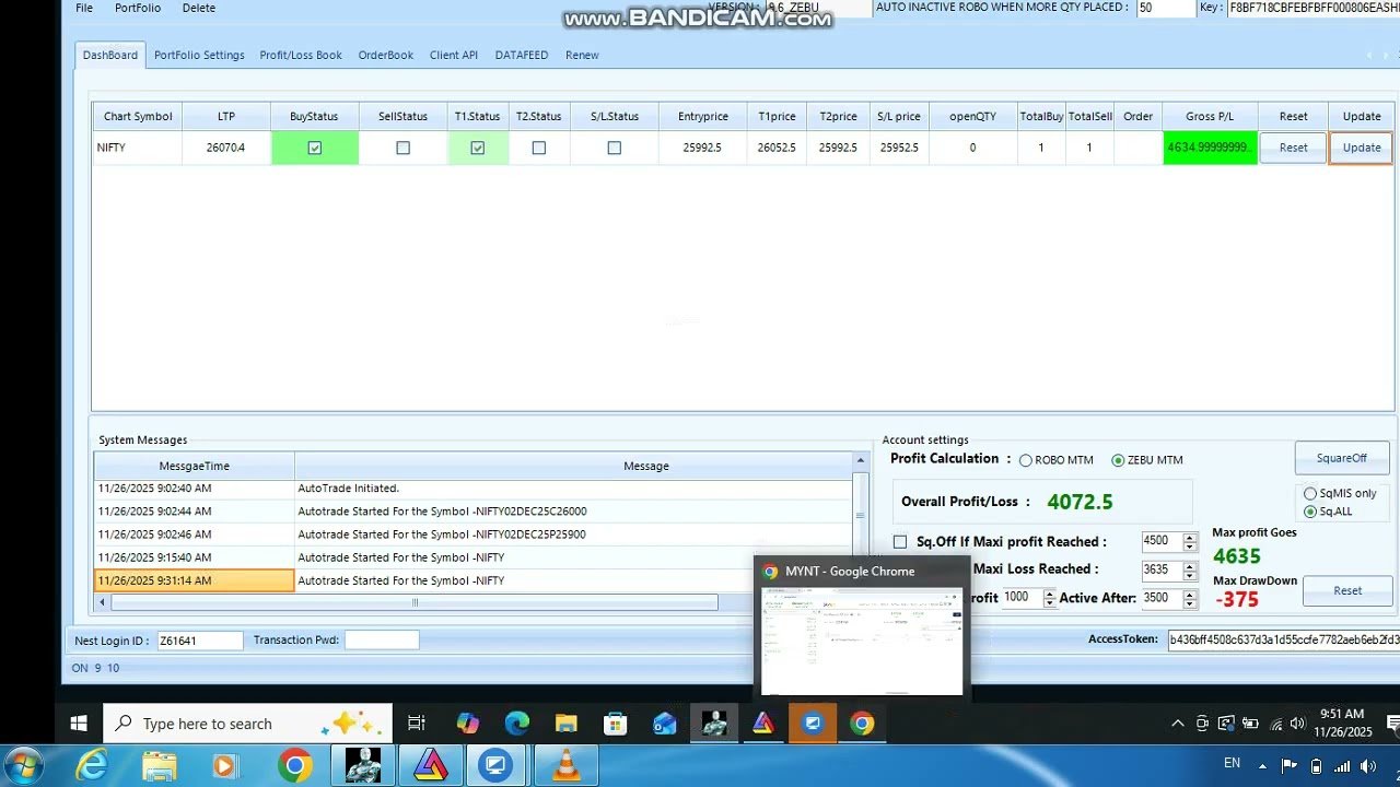 ROBO TRADING NIFTY OPTION 26 NOV 25 .1 LOT TODAY PROFIT .RS.4000