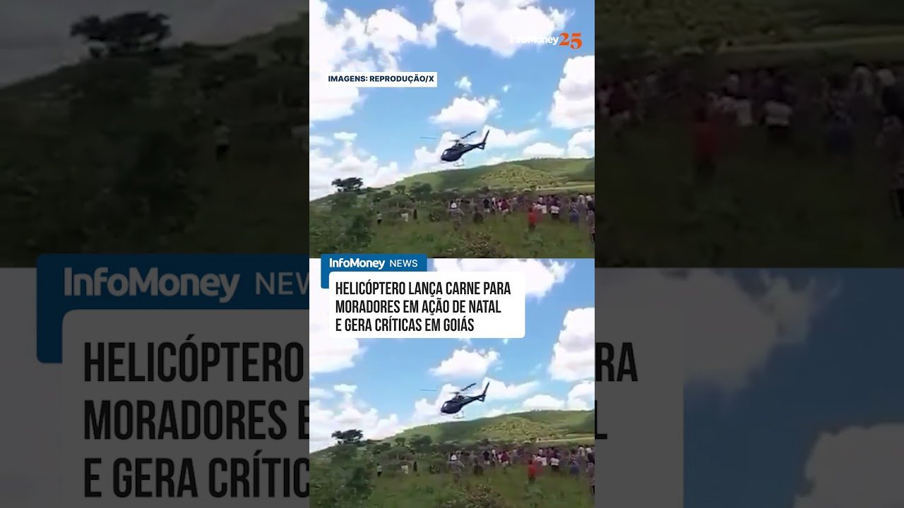Helicóptero lança carne para moradores em ação de Natal e gera críticas em Goiás