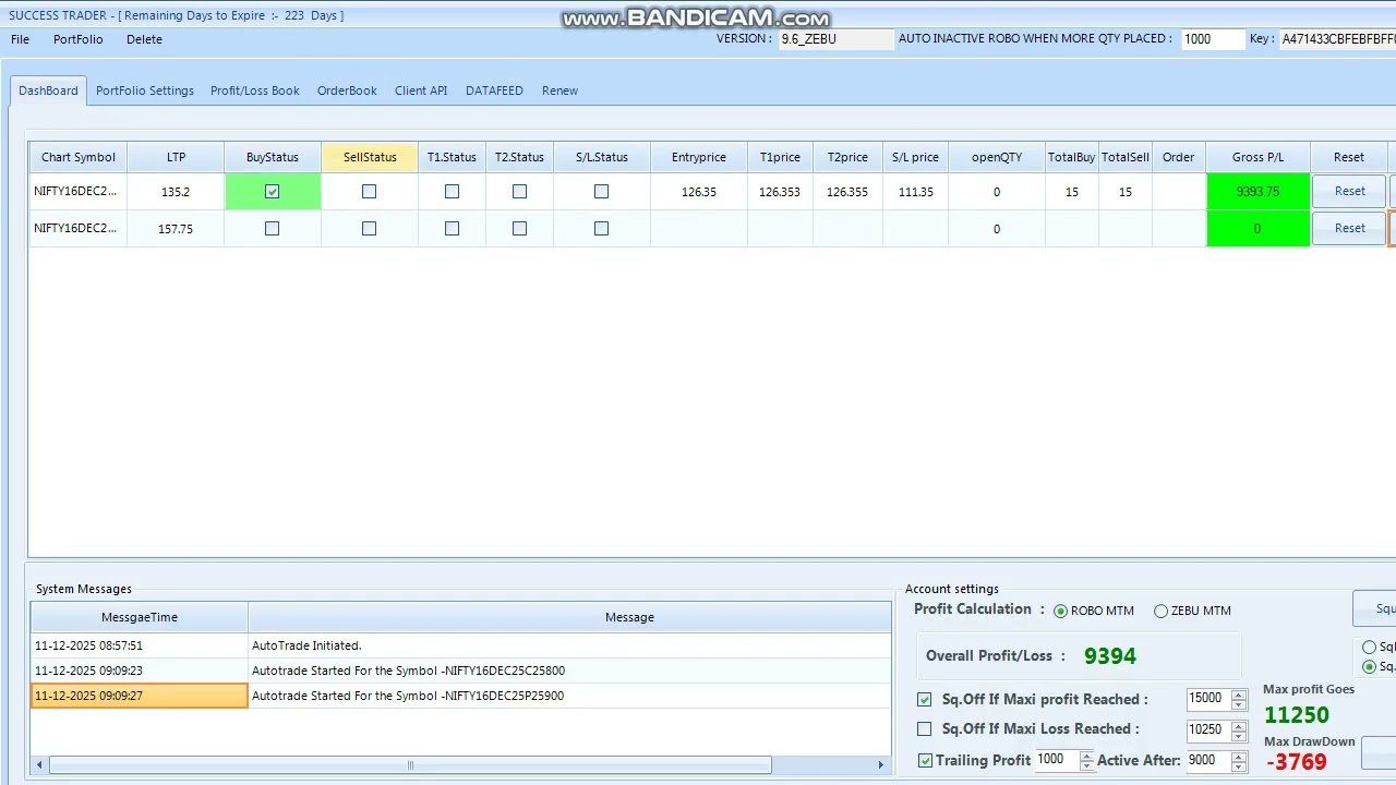 ROBO TRADING NIFTY OPTION 11 DEC 25 .15 LOT TODAY PROFIT .RS.9400