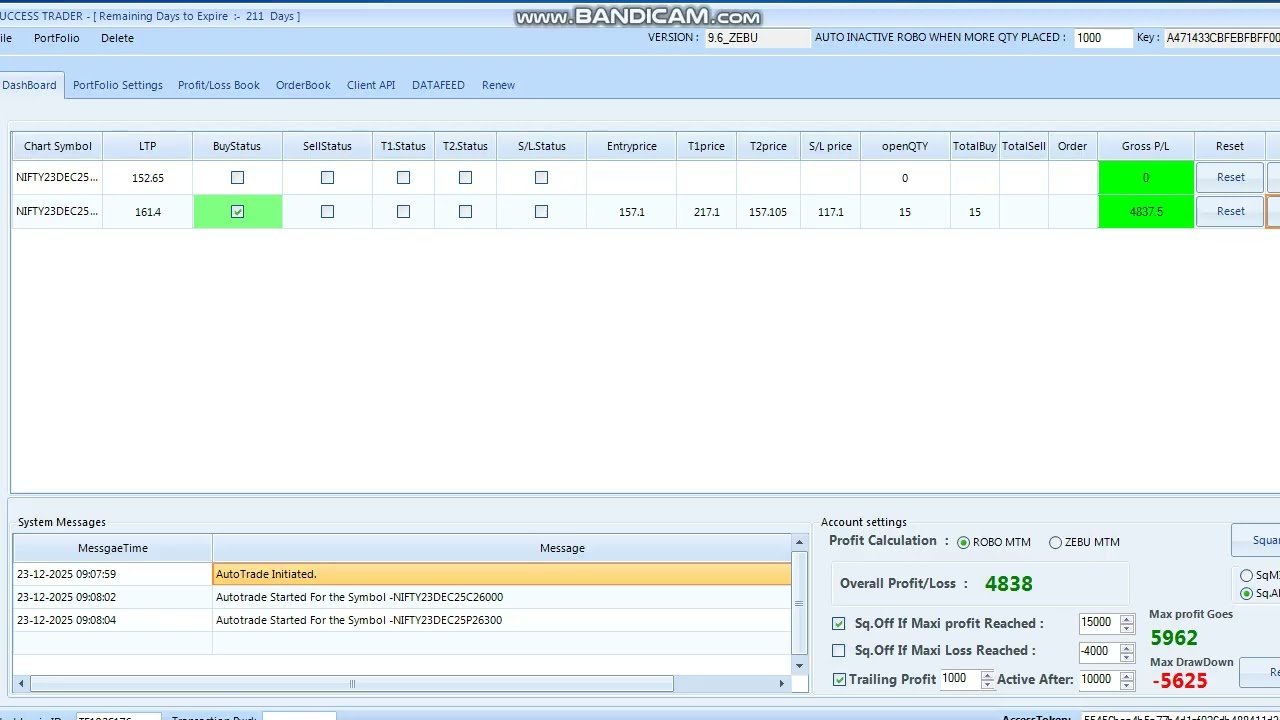 ROBO TRADING NIFTY OPTION 23 DEC 25 .15 LOT TODAY PROFIT .RS.10500