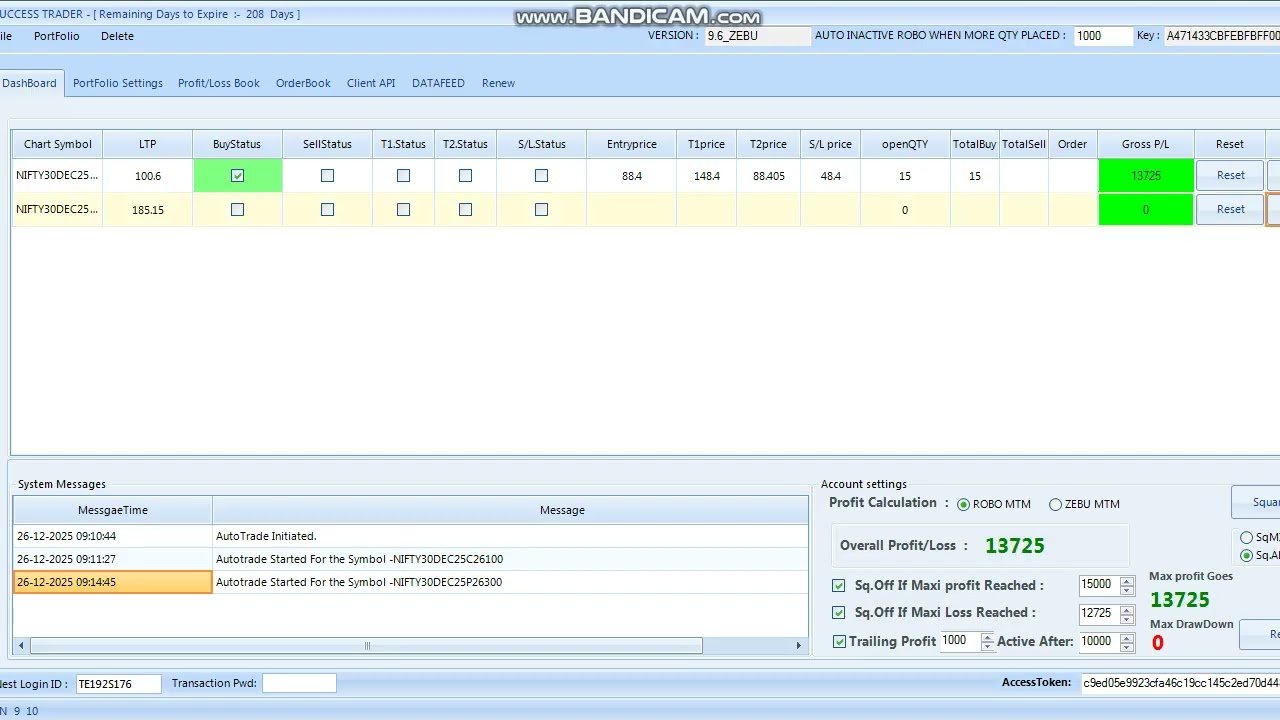 ROBO TRADING NIFTY OPTION 26 DEC 25 .15 LOT TODAY PROFIT .RS.10600