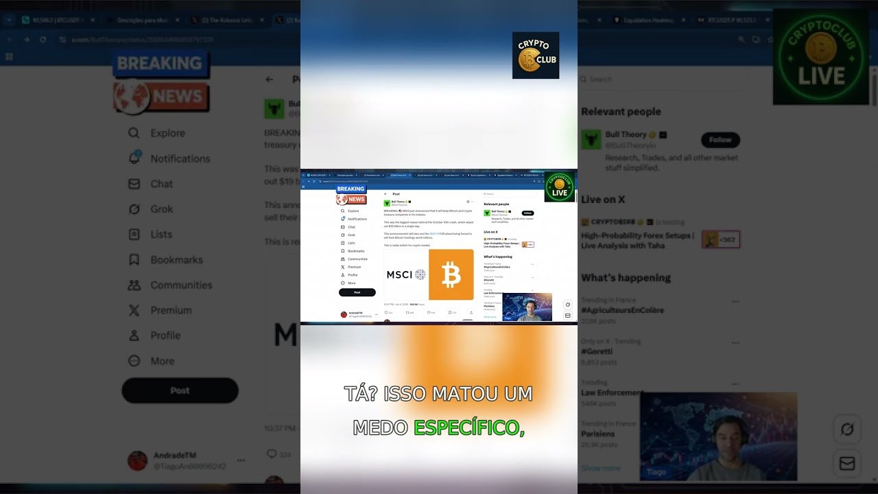MSCI remove medo de venda; rumores sobre 600k BTC  #cryptocurrency #daytrade #criptonoticias