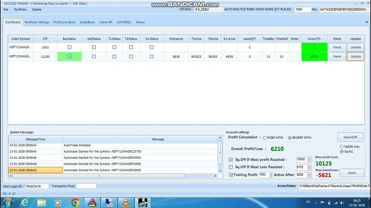 ROBO TRADING NIFTY OPTION 13 JAN 26 .15 LOT TODAY PROFIT .RS.6200