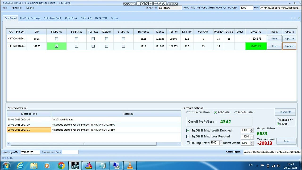 ROBO TRADING NIFTY OPTION 20 JAN 26 .15 LOT TODAY PROFIT .RS.4000