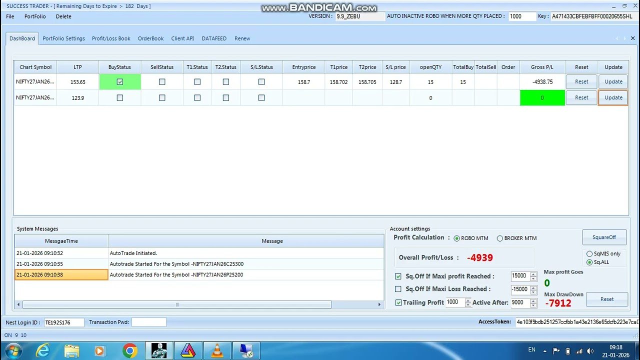 ROBO TRADING NIFTY OPTION 21 JAN 26 .15 LOT TODAY PROFIT .RS.12000