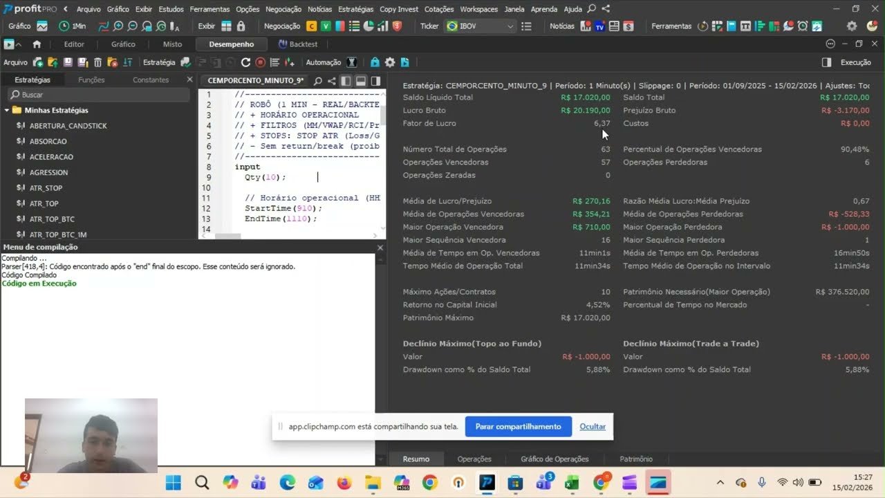 Robo Day Trader Mini Indice 1 minuto com 90% assertividade e 6% fator de Lucro – Neologica Profit