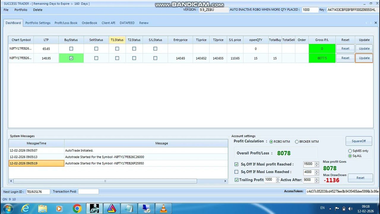 ROBO TRADING NIFTY OPTION 12 FEB 26 .15 LOT TODAY PROFIT .RS.7200