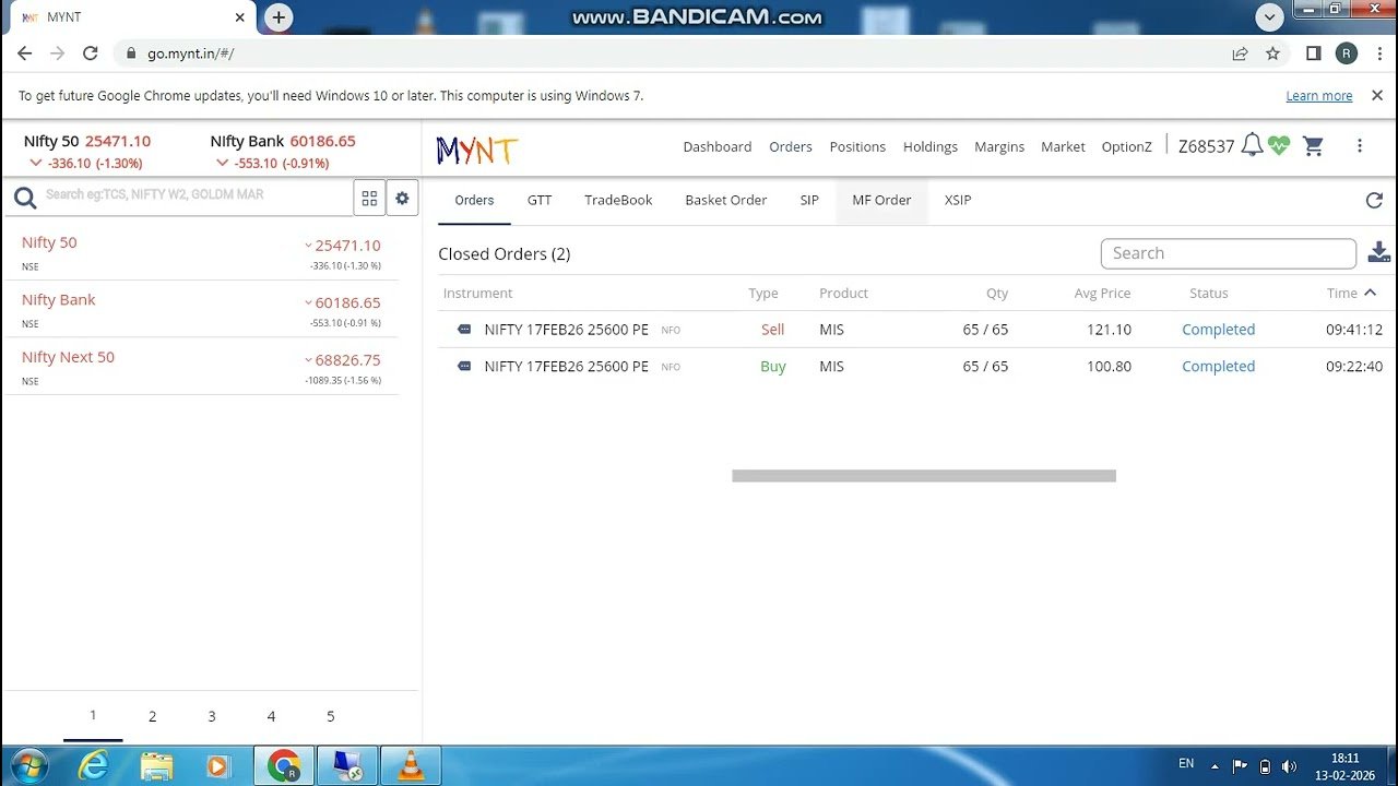 ROBO TRADING NIFTY OPTION 13 FEB 26 .1 LOT TODAY PROFIT .RS.1300