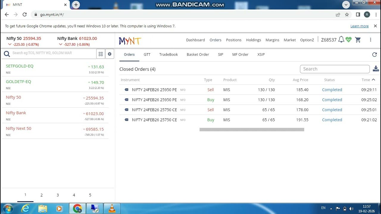 ROBO TRADING NIFTY OPTION 19 FEB 26 .1 LOT TODAY PROFIT .RS.1350