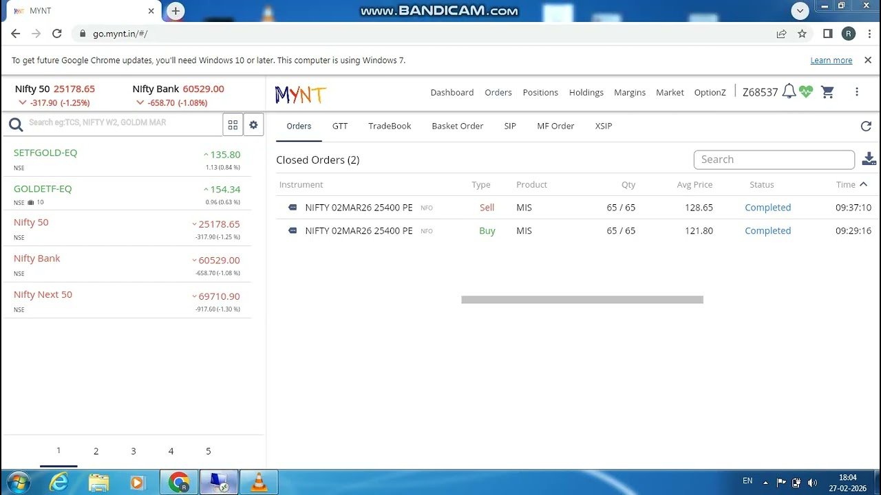 ROBO TRADING NIFTY OPTION 27 FEB 26 .1 LOT TODAY PROFIT .RS.450